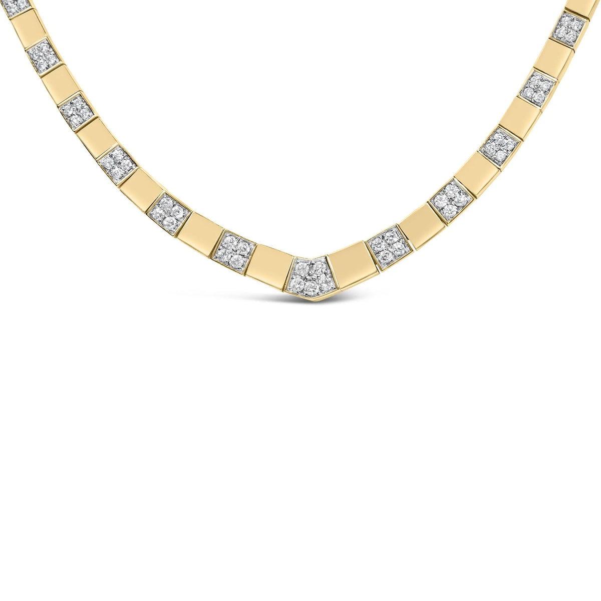 14K Yellow Gold 4/5 Cttw Diamond Cluster and Bar Set Link 3.5 MM Chain Necklace (G - H Color, VS1 - VS2 Clarity) - 16" Inches - LinkagejewelrydesignLinkagejewelrydesign