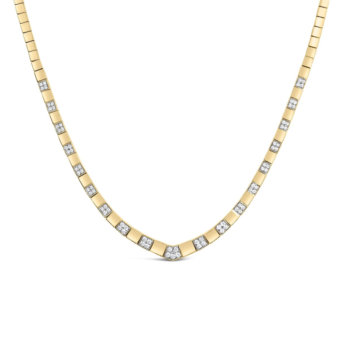 14K Yellow Gold 4/5 Cttw Diamond Cluster and Bar Set Link 3.5 MM Chain Necklace (G - H Color, VS1 - VS2 Clarity) - 16" Inches - LinkagejewelrydesignLinkagejewelrydesign