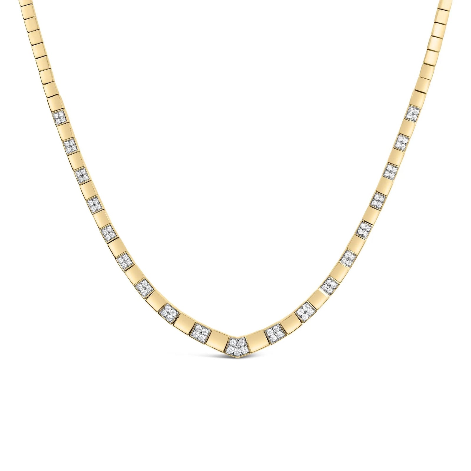 14K Yellow Gold 4/5 Cttw Diamond Cluster and Bar Set Link 3.5 MM Chain Necklace (G - H Color, VS1 - VS2 Clarity) - 16" Inches - LinkagejewelrydesignLinkagejewelrydesign