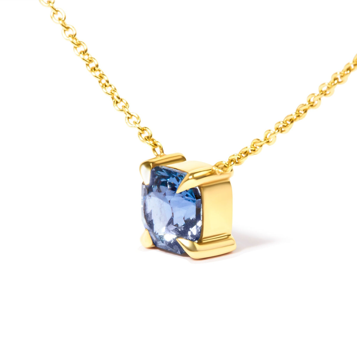 14k Yellow Gold 4/5 Cttw Natural Cushion Cut Blue Sapphire Solitaire Pendant Necklace - 15 - 16 Inches Adjustable - LinkagejewelrydesignLinkagejewelrydesign
