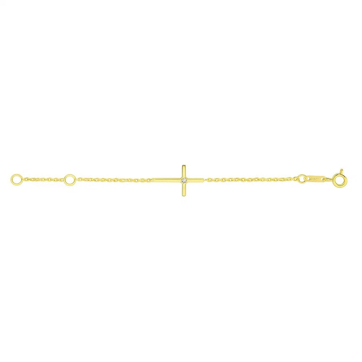 14k Yellow Gold 5 1/2 inch Childrens Bracelet with Cross (1.00 mm) - LinkagejewelrydesignLinkagejewelrydesign