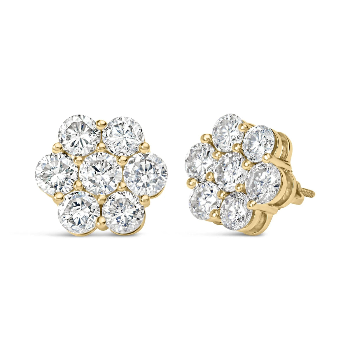 14K Yellow Gold 5.0 Cttw 7 Stone Floral Cluster Lab Grown Diamond Stud Earrings with Screw Backs (F - G Color, VS1 - VS2 Clarity) - LinkagejewelrydesignLinkagejewelrydesign