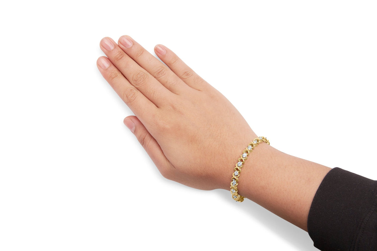 14K Yellow Gold 5.00 Cttw Round - Cut Diamond X - Link 7.5" Bracelet (J - K Color, I1 - I2 Clarity) - LinkagejewelrydesignLinkagejewelrydesign