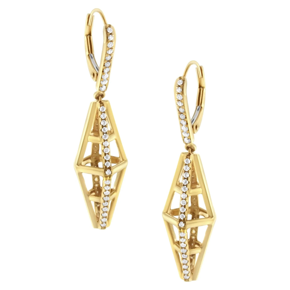 14K Yellow Gold 5/8 Cttw Diamond Geometrical Pillar Drop and Dangle Earrings (G - H Color, SI1 - SI2 Clarity) - LinkagejewelrydesignLinkagejewelrydesign