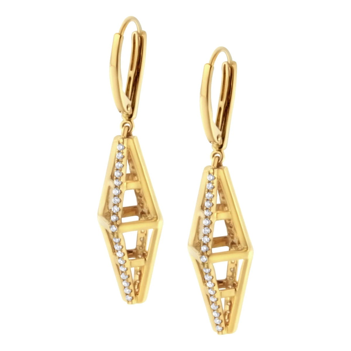14K Yellow Gold 5/8 Cttw Diamond Geometrical Pillar Drop and Dangle Earrings (G - H Color, SI1 - SI2 Clarity) - LinkagejewelrydesignLinkagejewelrydesign