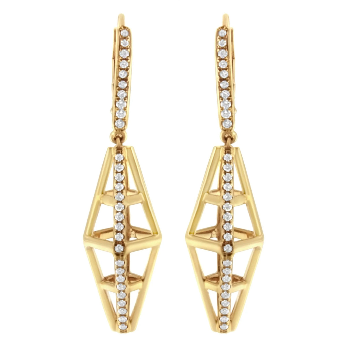 14K Yellow Gold 5/8 Cttw Diamond Geometrical Pillar Drop and Dangle Earrings (G - H Color, SI1 - SI2 Clarity) - LinkagejewelrydesignLinkagejewelrydesign
