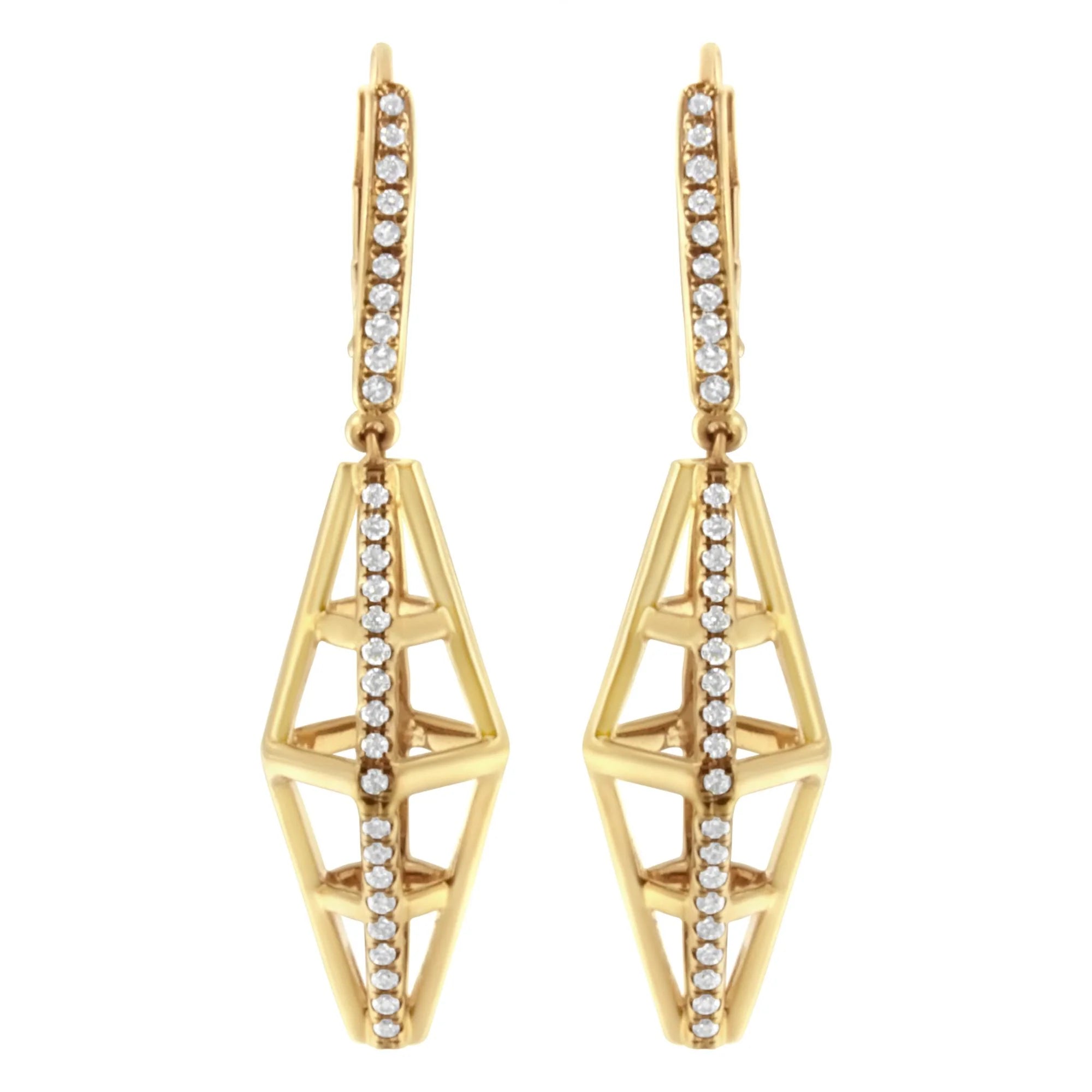 14K Yellow Gold 5/8 Cttw Diamond Geometrical Pillar Drop and Dangle Earrings (G - H Color, SI1 - SI2 Clarity) - LinkagejewelrydesignLinkagejewelrydesign