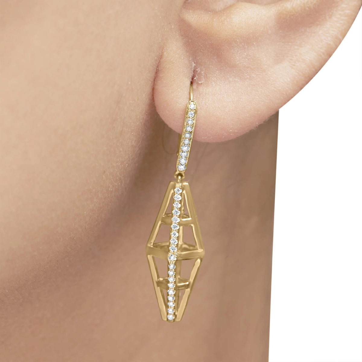 14K Yellow Gold 5/8 Cttw Diamond Geometrical Pillar Drop and Dangle Earrings (G - H Color, SI1 - SI2 Clarity) - LinkagejewelrydesignLinkagejewelrydesign