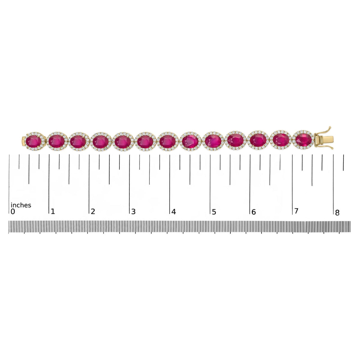 14K Yellow Gold 6 2/5 Cttw Diamond and 34.0 Cttw Oval Red Ruby Halo Link Bracelet (I - J Color, SI1 - SI2 Clarity) - 7.25" Inches - LinkagejewelrydesignLinkagejewelrydesign