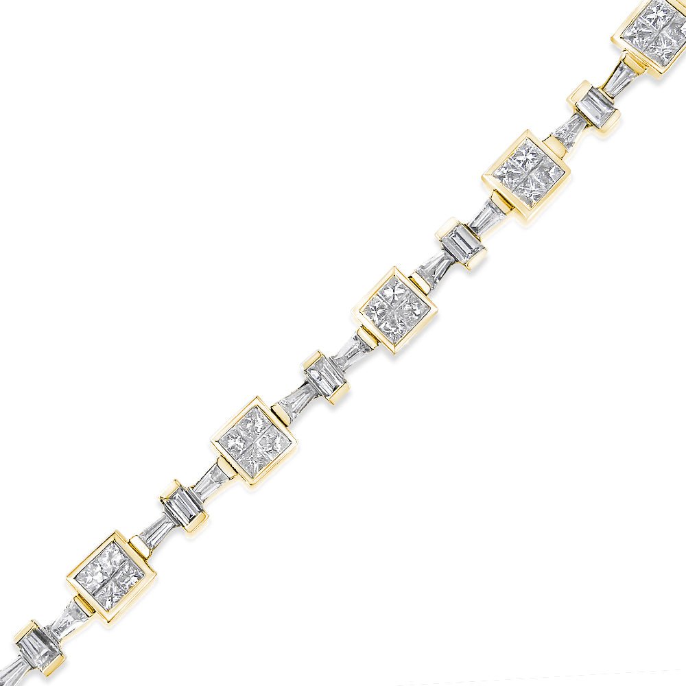 14K Yellow Gold 6 3/4 Cttw Princess and Baguette - Cut Diamond Tennis Bracelet (H - I Color, VS2 - SI1 Clarity) - Size 7 - LinkagejewelrydesignLinkagejewelrydesign