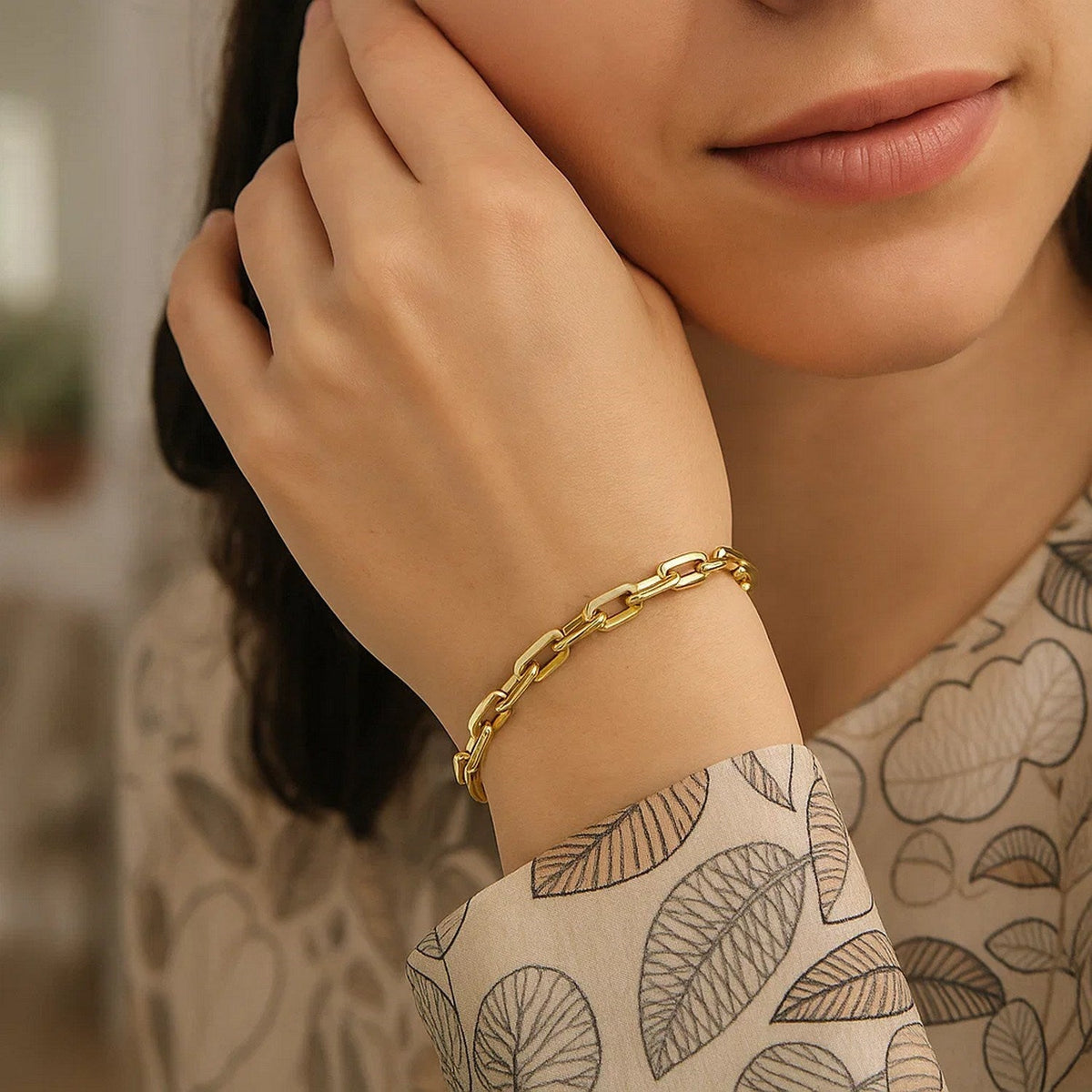 14k Yellow Gold 7 1/2 inch Paperclip Chain Bracelet with Three Diamond Links - LinkagejewelrydesignLinkagejewelrydesign
