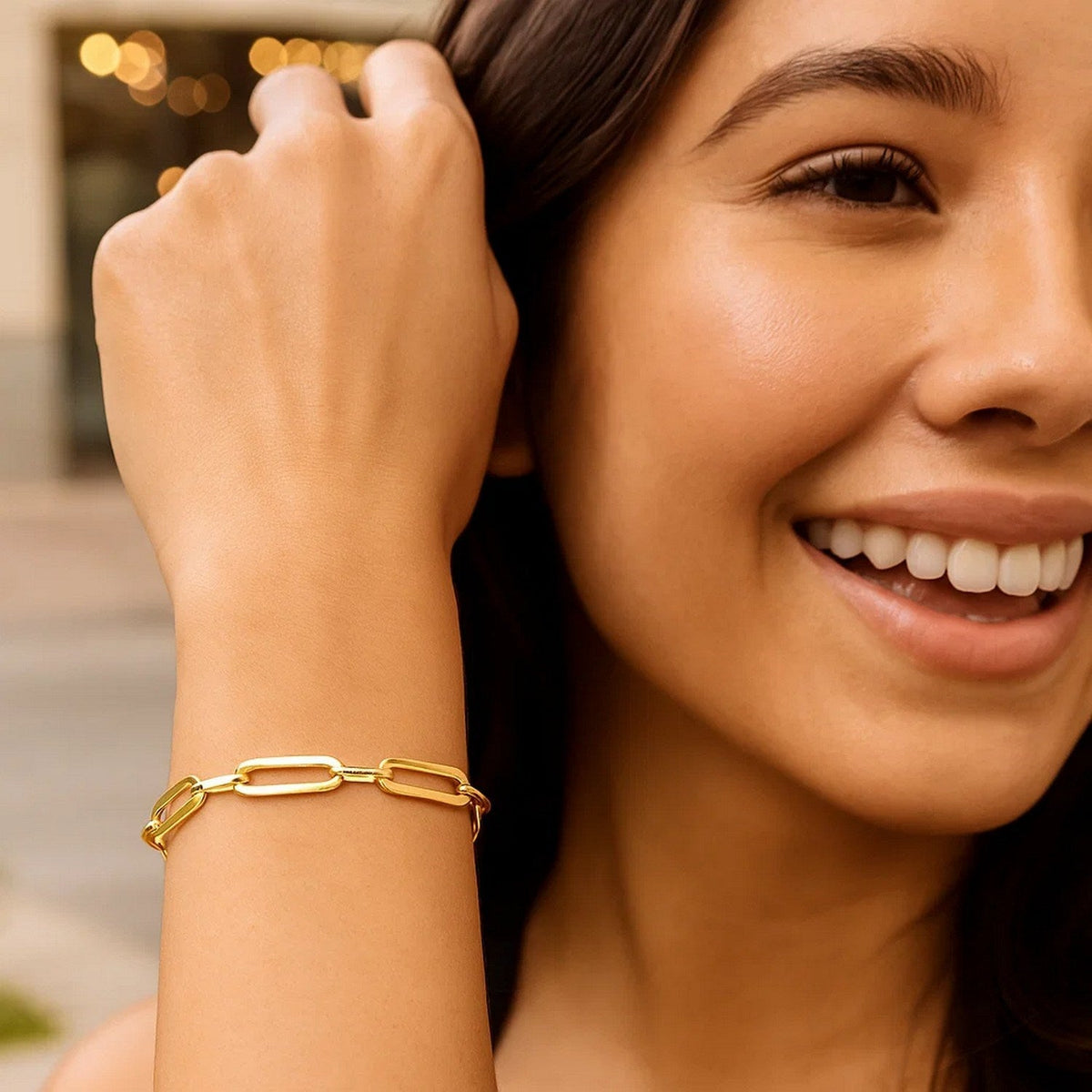 14k Yellow Gold 7 1/4 inch Bombay Paperclip Chain Bracelet (5.60 mm) - LinkagejewelrydesignLinkagejewelrydesign