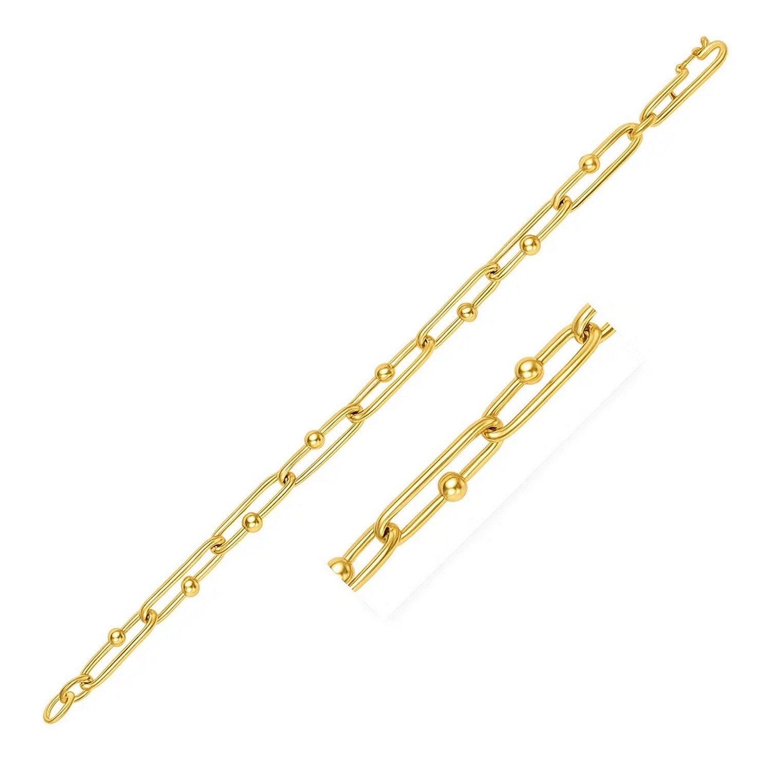 14k Yellow Gold 7 3/4 inch Beaded Oval Chain Bracelet - LinkagejewelrydesignLinkagejewelrydesign