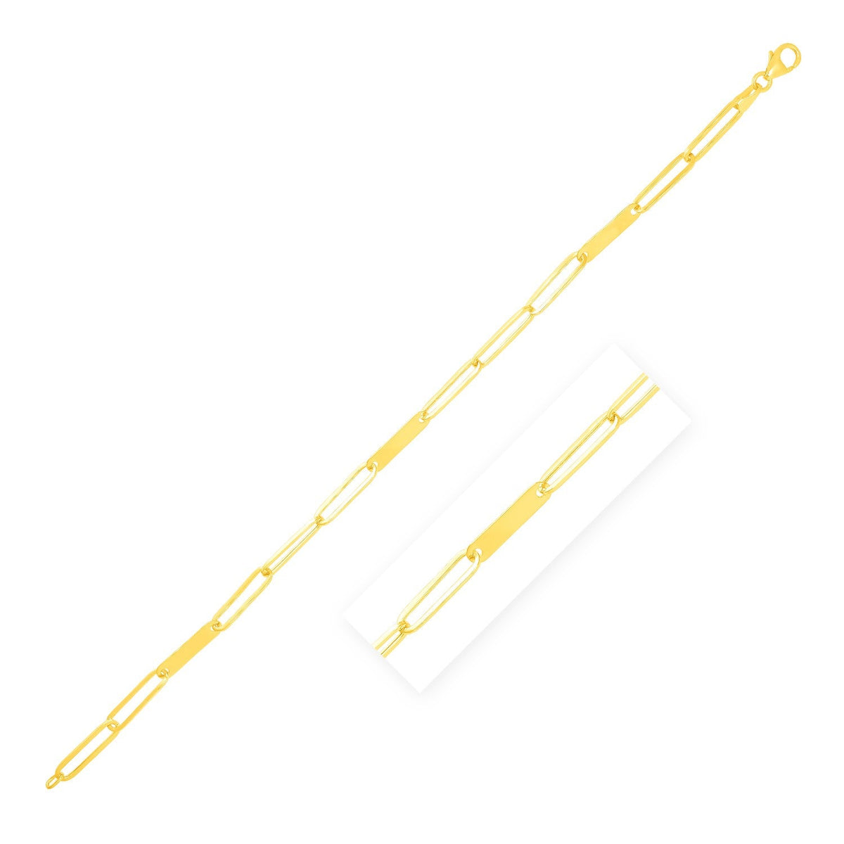 14k Yellow Gold 7 inch Alternating Paperclip Chain Link and Gold Bar Bracelet - LinkagejewelrydesignLinkagejewelrydesign
