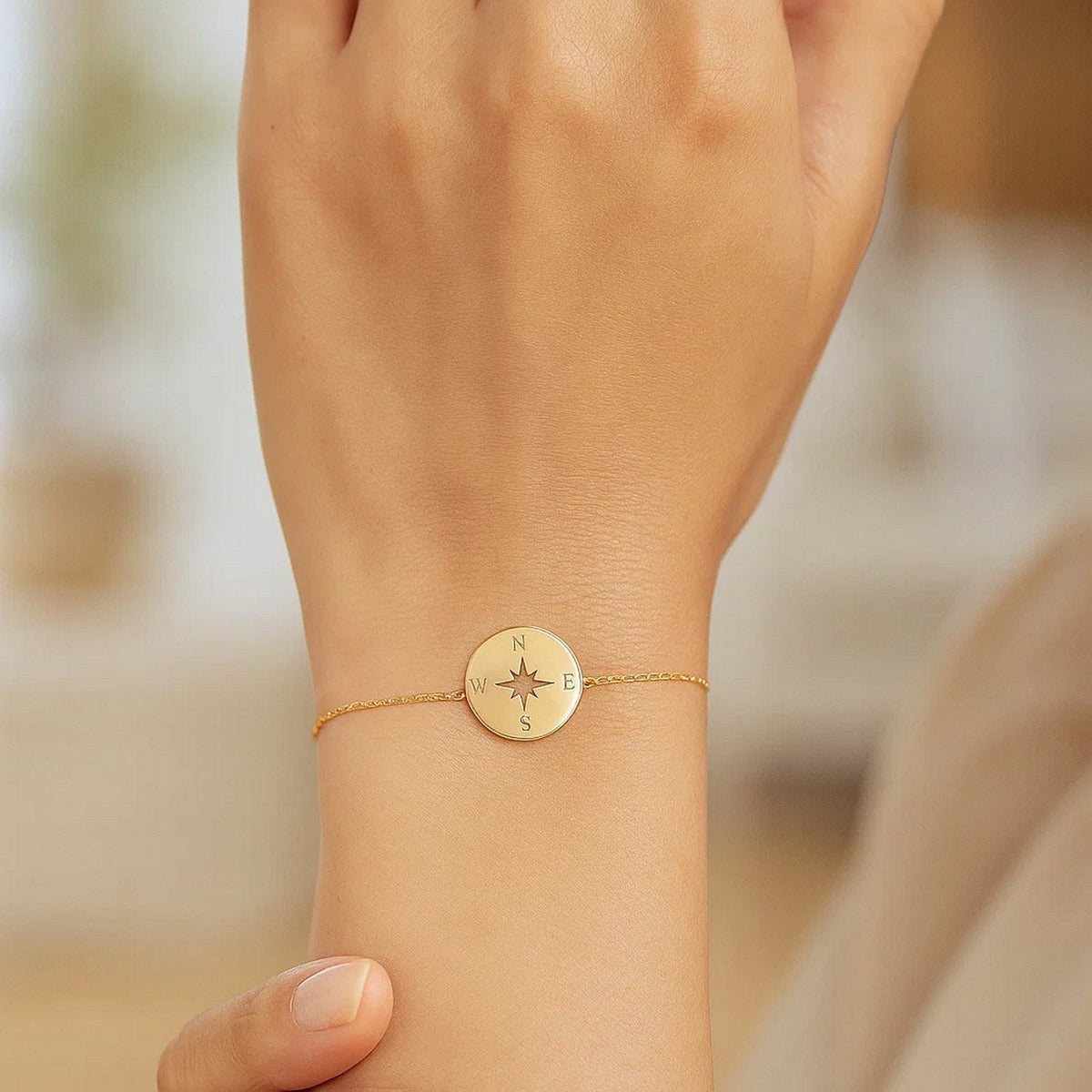 14k Yellow Gold 7 inch Bracelet with Compass - LinkagejewelrydesignLinkagejewelrydesign