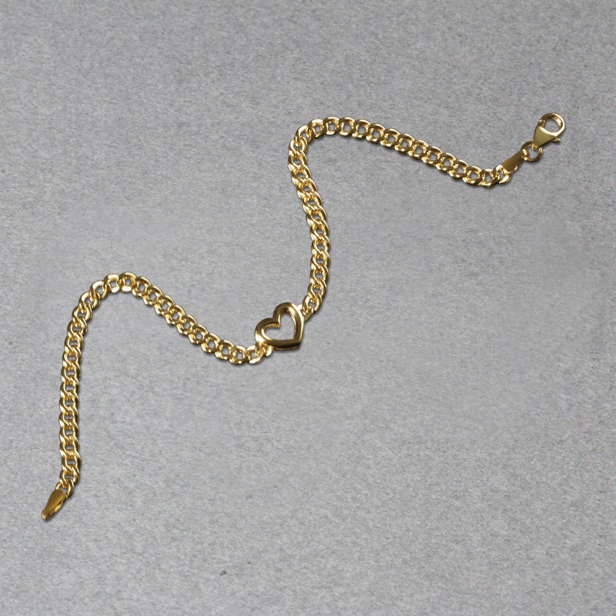 14k Yellow Gold 7 inch Curb Chain Bracelet with Heart - LinkagejewelrydesignLinkagejewelrydesign