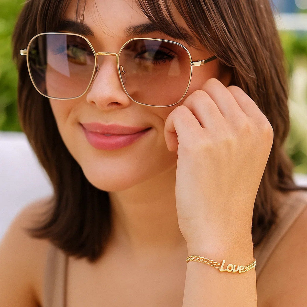 14k Yellow Gold 7 inch Curb Chain Love Bracelet - LinkagejewelrydesignLinkagejewelrydesign