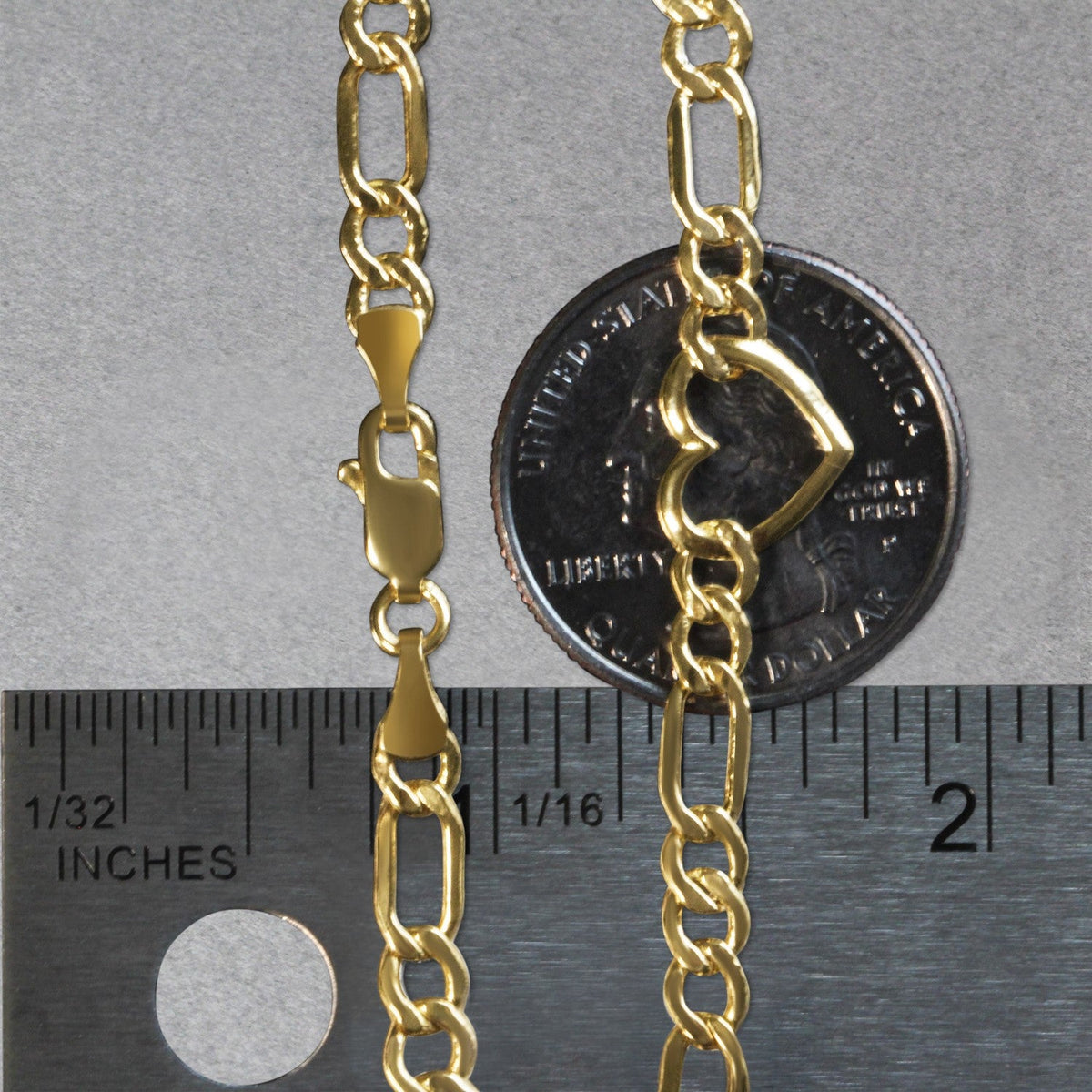 14k Yellow Gold 7 inch Figaro Chain Bracelet with Heart (4.50 mm) - LinkagejewelrydesignLinkagejewelrydesign