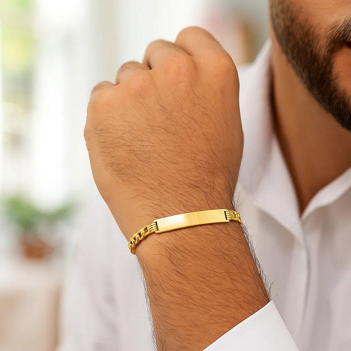 14k Yellow Gold 8 1/2 inch Mens Curb Chain ID Bracelet - LinkagejewelrydesignLinkagejewelrydesign