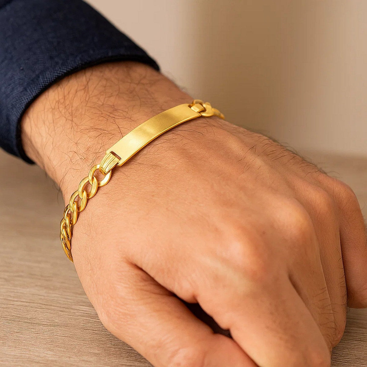 14k Yellow Gold 8 1/2 inch Mens Curb Chain ID Bracelet - LinkagejewelrydesignLinkagejewelrydesign