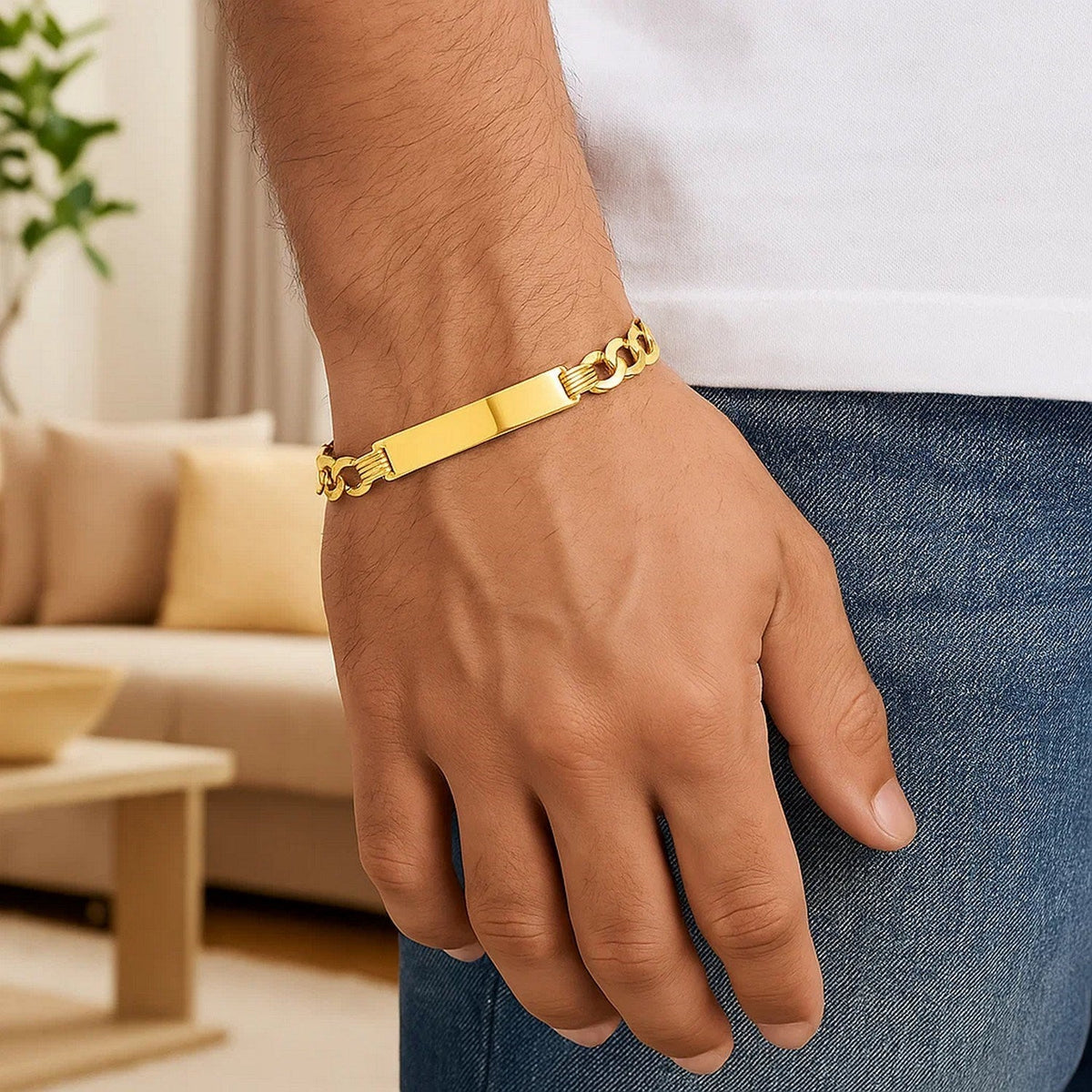 14k Yellow Gold 8 1/2 inch Mens Curb Chain ID Bracelet - LinkagejewelrydesignLinkagejewelrydesign