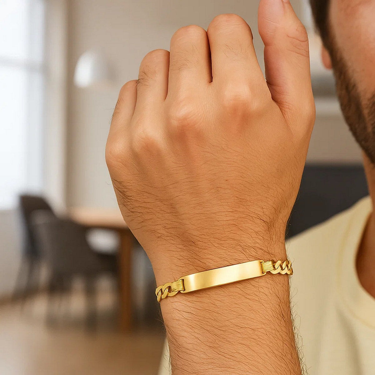 14k Yellow Gold 8 1/2 inch Mens Narrow Curb Chain ID Bracelet (6.70 mm) - LinkagejewelrydesignLinkagejewelrydesign