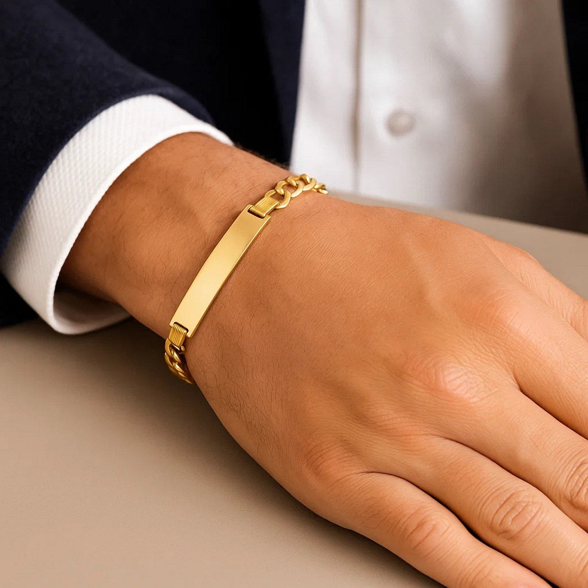 14k Yellow Gold 8 1/2 inch Mens Narrow Curb Chain ID Bracelet (6.70 mm) - LinkagejewelrydesignLinkagejewelrydesign