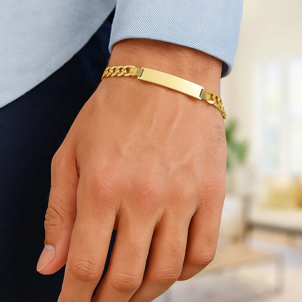 14k Yellow Gold 8 1/2 inch Mens Narrow Curb Chain ID Bracelet (6.70 mm) - LinkagejewelrydesignLinkagejewelrydesign