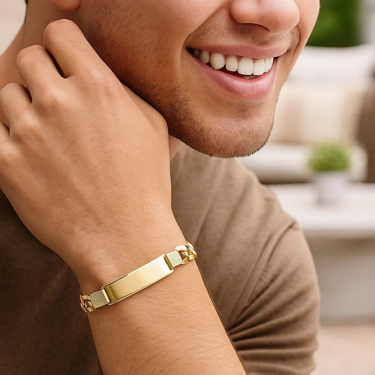14k Yellow Gold 8 1/2 inch Mens Wide Curb Chain ID Bracelet (10.00 mm) - LinkagejewelrydesignLinkagejewelrydesign