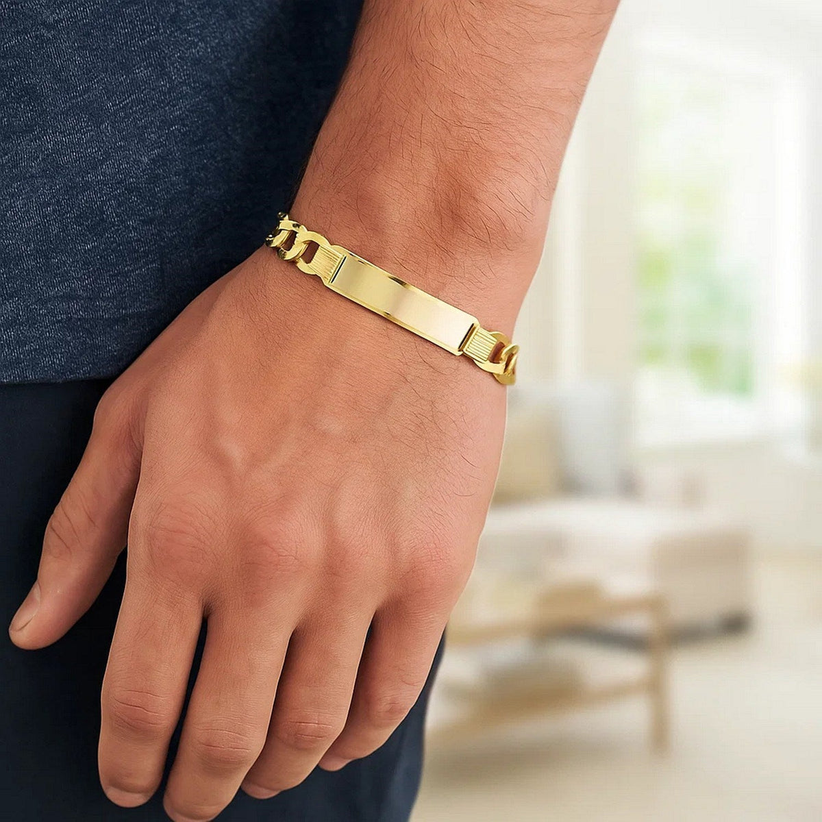 14k Yellow Gold 8 1/2 inch Mens Wide Curb Chain ID Bracelet (10.00 mm) - LinkagejewelrydesignLinkagejewelrydesign