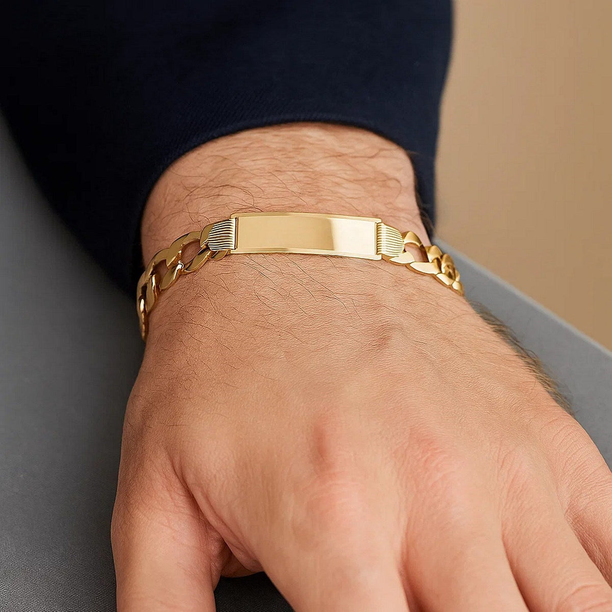 14k Yellow Gold 8 1/2 inch Mens Wide Curb Chain ID Bracelet (10.00 mm) - LinkagejewelrydesignLinkagejewelrydesign