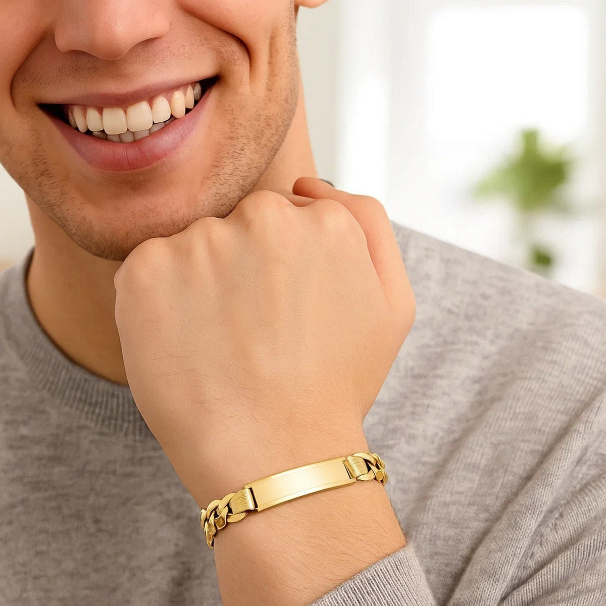 14k Yellow Gold 8 1/2 inch Mens Wide Curb Chain ID Bracelet (10.00 mm) - LinkagejewelrydesignLinkagejewelrydesign
