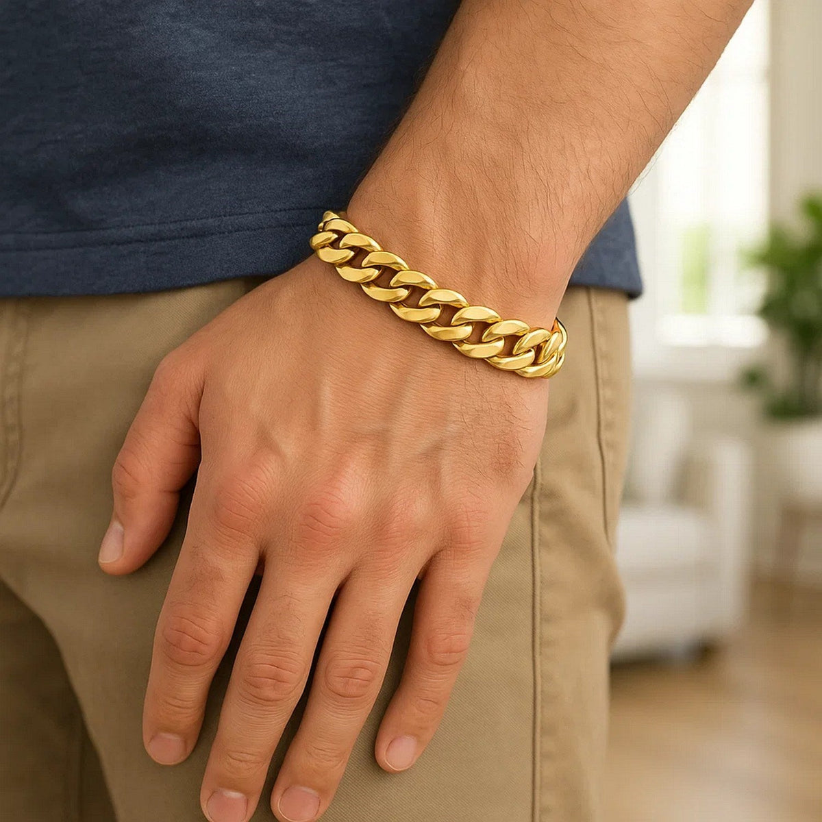 14k Yellow Gold 8 1/2 inch Wide Polished Curb Chain Bracelet (13.50 mm) - LinkagejewelrydesignLinkagejewelrydesign