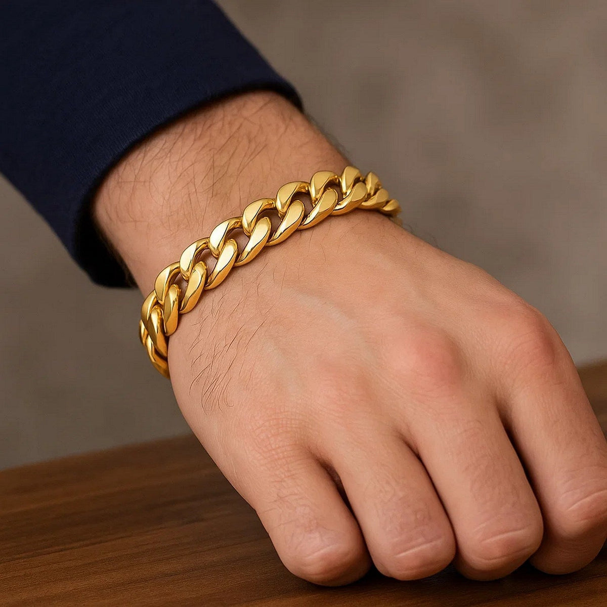 14k Yellow Gold 8 1/2 inch Wide Polished Curb Chain Bracelet (13.50 mm) - LinkagejewelrydesignLinkagejewelrydesign