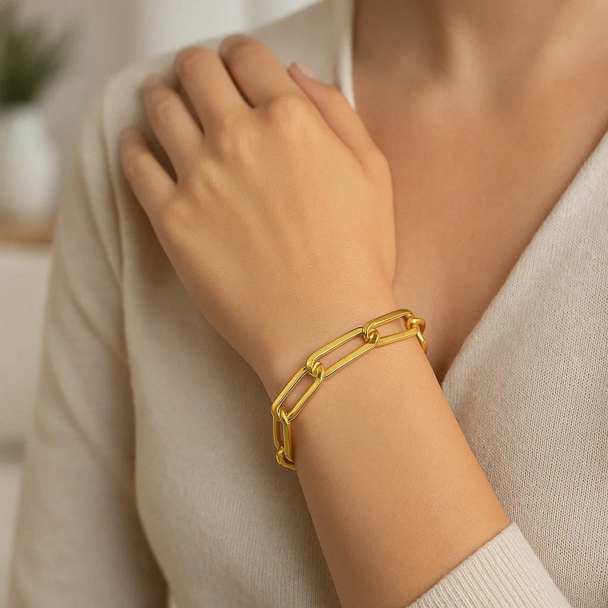 14k Yellow Gold 8 inch Extra Wide Paperclip Chain Bracelet (9.60 mm) - LinkagejewelrydesignLinkagejewelrydesign