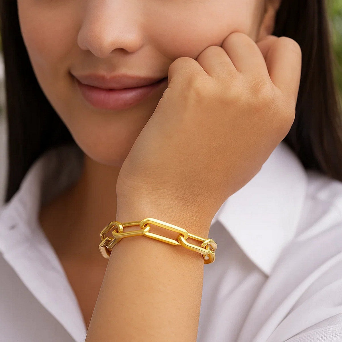 14k Yellow Gold 8 inch Extra Wide Paperclip Chain Bracelet (9.60 mm) - LinkagejewelrydesignLinkagejewelrydesign