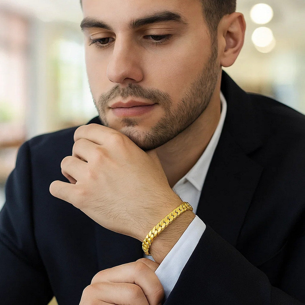 14k Yellow Gold 8 inch Mens Curb Chain Bracelet - LinkagejewelrydesignLinkagejewelrydesign