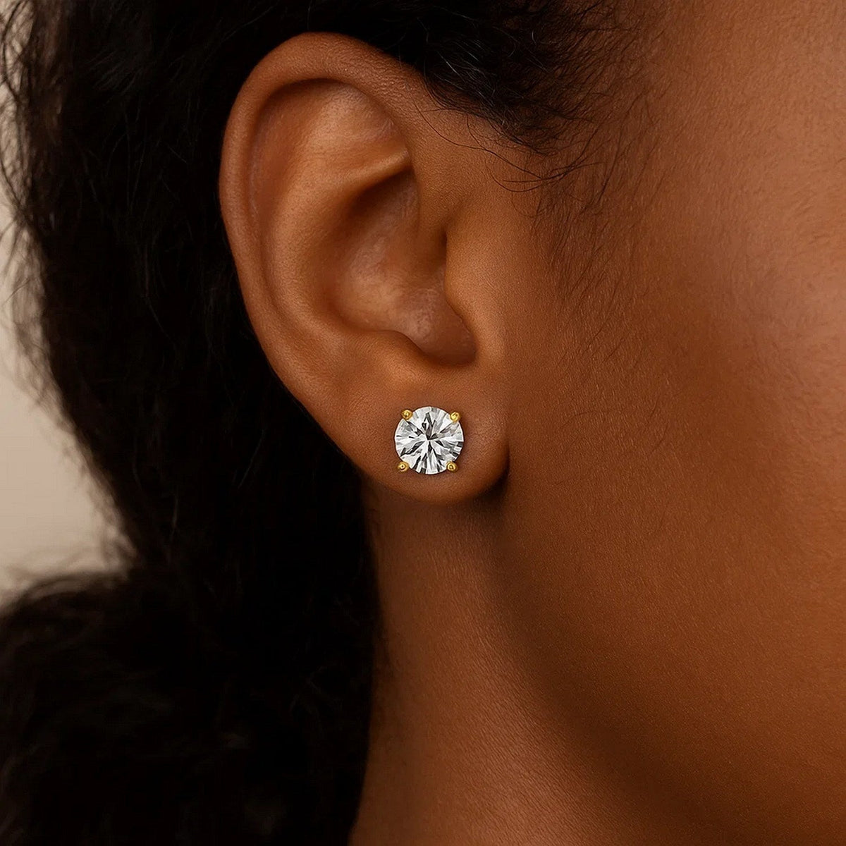 14k Yellow Gold 8.0mm Round CZ Stud Earrings - LinkagejewelrydesignLinkagejewelrydesign