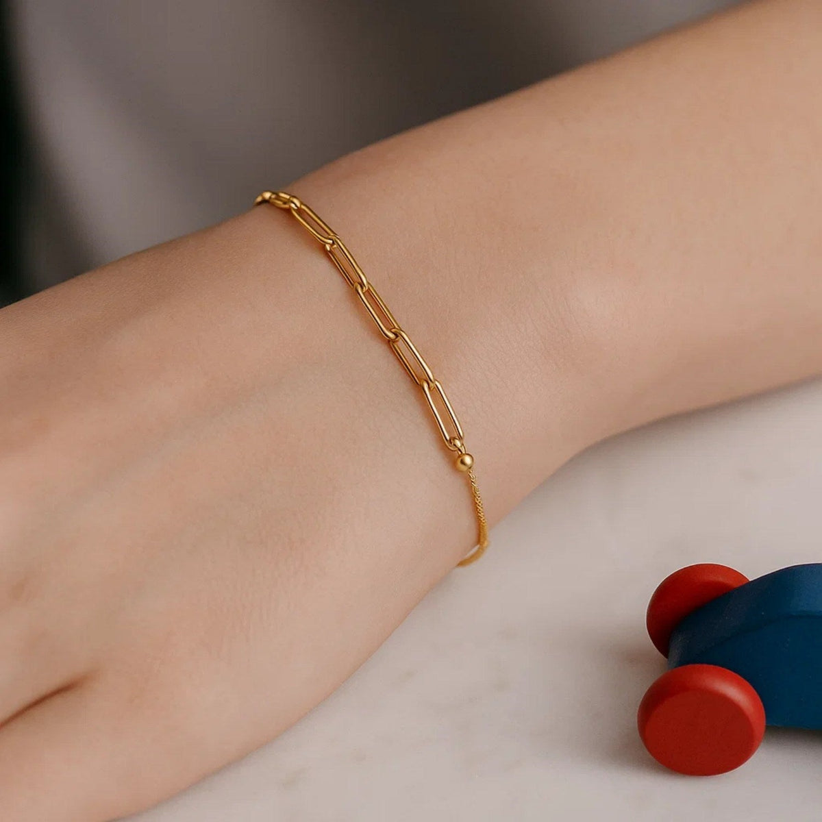 14K Yellow Gold Adjustable Bracelet with Paperclip Chain - LinkagejewelrydesignLinkagejewelrydesign