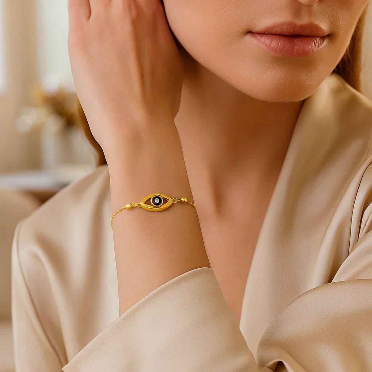 14k Yellow Gold Adjustable Evil Eye Bracelet (1.00 mm) - LinkagejewelrydesignLinkagejewelrydesign