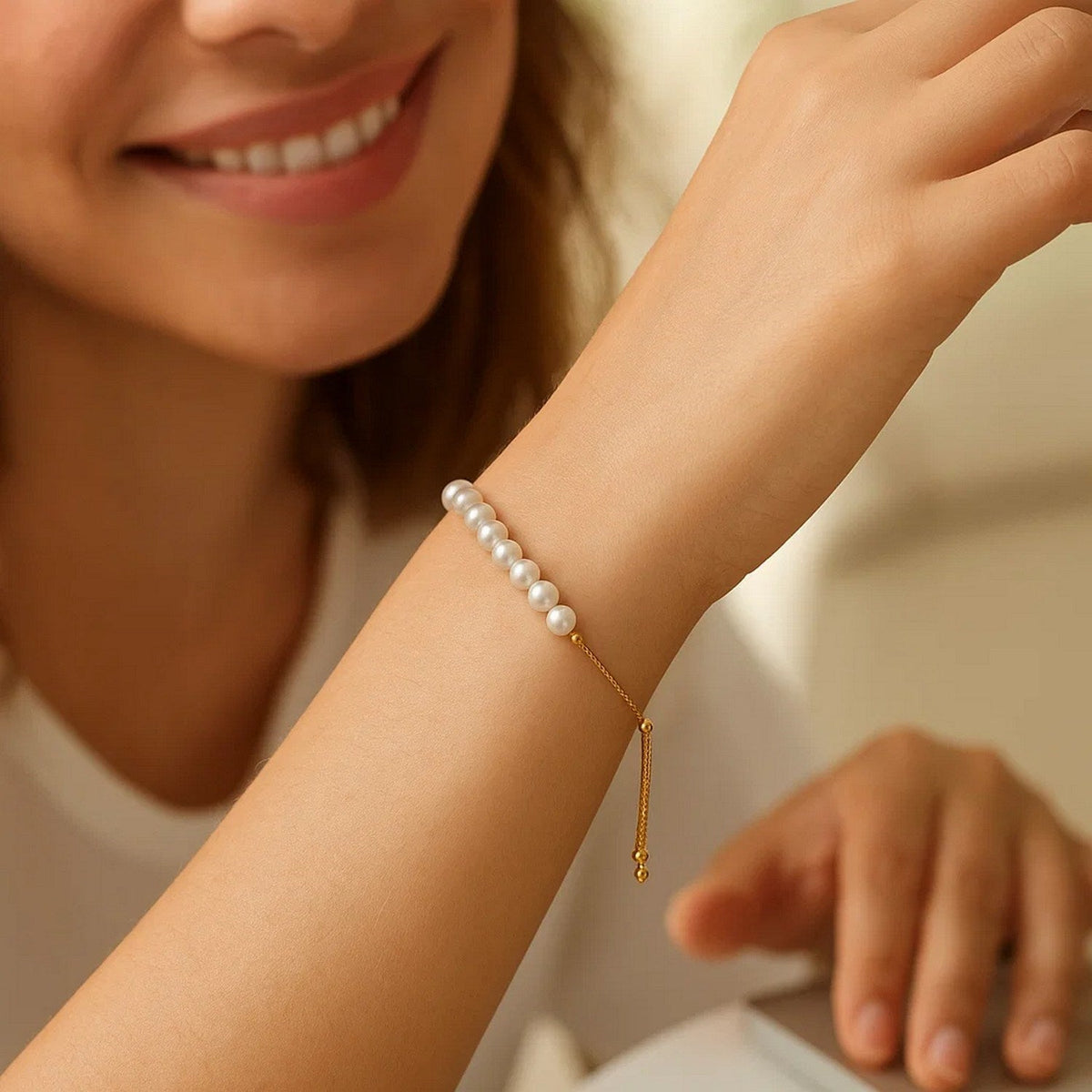 14k Yellow Gold Adjustable Friendship Bracelet with Pearls - LinkagejewelrydesignLinkagejewelrydesign