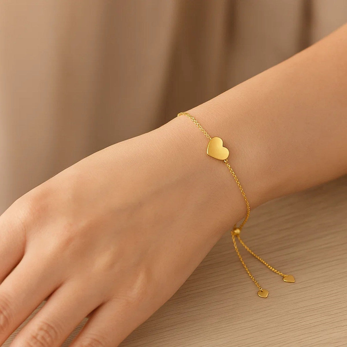 14k Yellow Gold Adjustable Heart Bracelet (0.90 mm) - LinkagejewelrydesignLinkagejewelrydesign