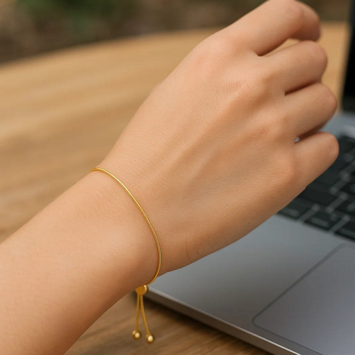 14k Yellow Gold Adjustable Lariat Style Heart Motif Bracelet (1.00 mm) - LinkagejewelrydesignLinkagejewelrydesign