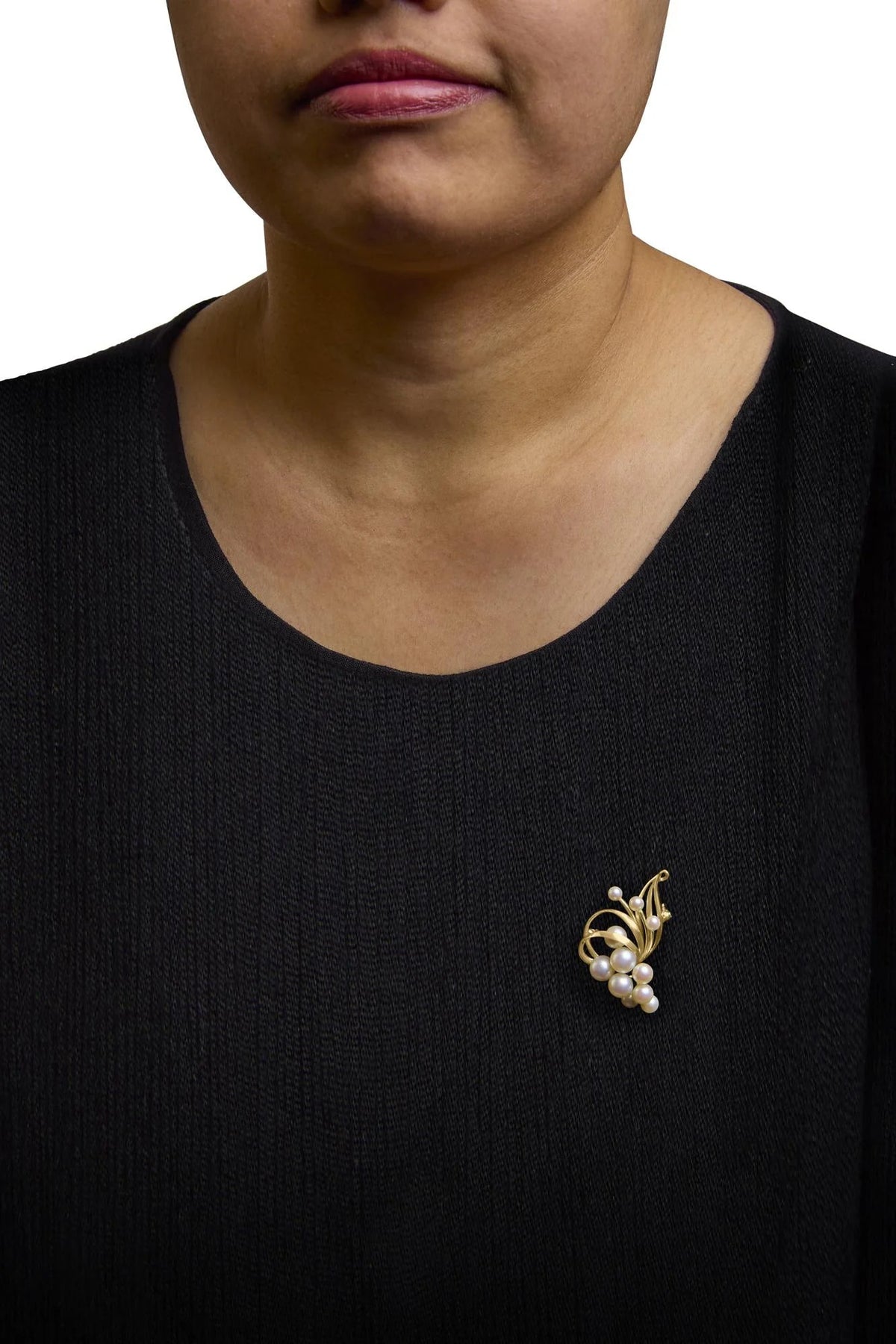 14K Yellow Gold Akoya Cultured Pearl Cluster Swirl Brooch Pin - LinkagejewelrydesignLinkagejewelrydesign