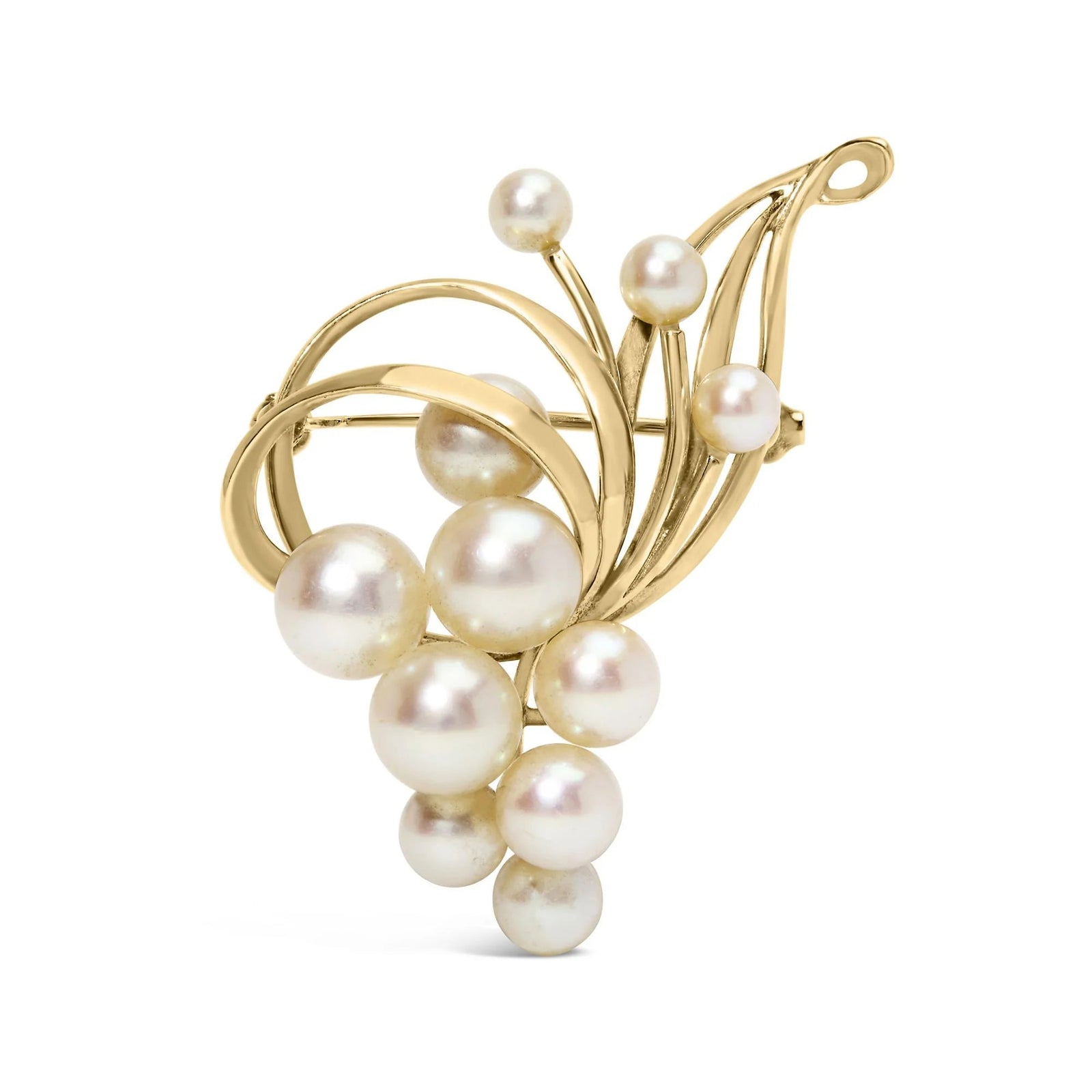 14K Yellow Gold Akoya Cultured Pearl Cluster Swirl Brooch Pin - LinkagejewelrydesignLinkagejewelrydesign