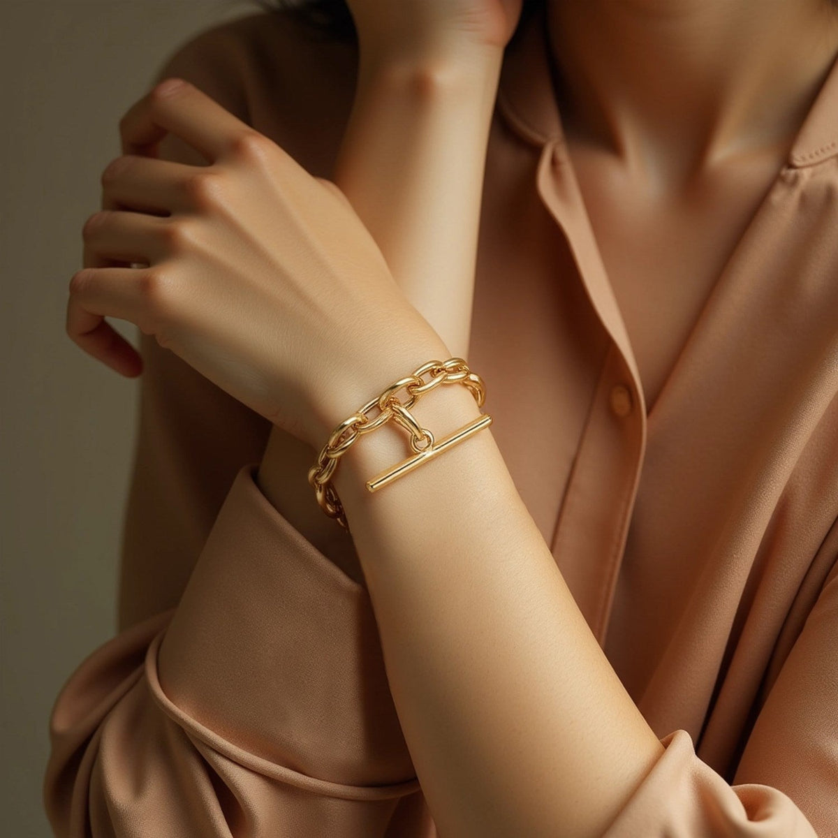 14k Yellow Gold Alternating Oval and Round Chain Bracelet with Toggle (3.90 mm) - LinkagejewelrydesignLinkagejewelrydesign