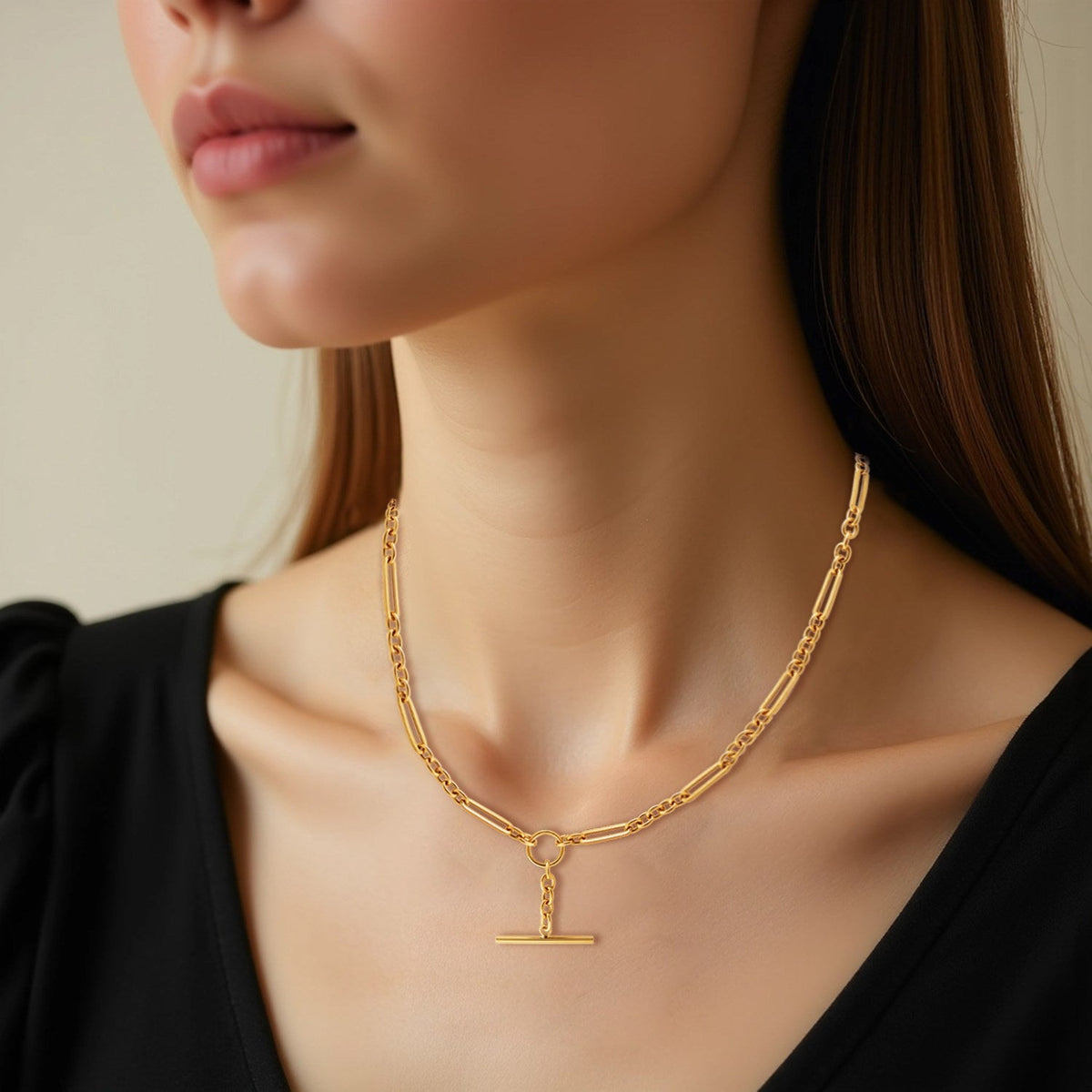 14k Yellow Gold Alternating Oval and Round Chain Necklace with Toggle - LinkagejewelrydesignLinkagejewelrydesign
