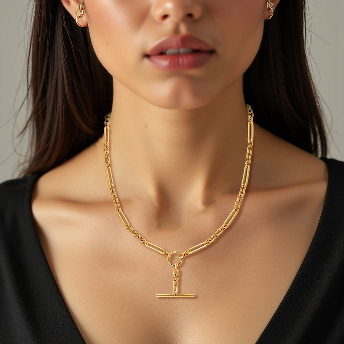 14k Yellow Gold Alternating Oval and Round Chain Necklace with Toggle - LinkagejewelrydesignLinkagejewelrydesign