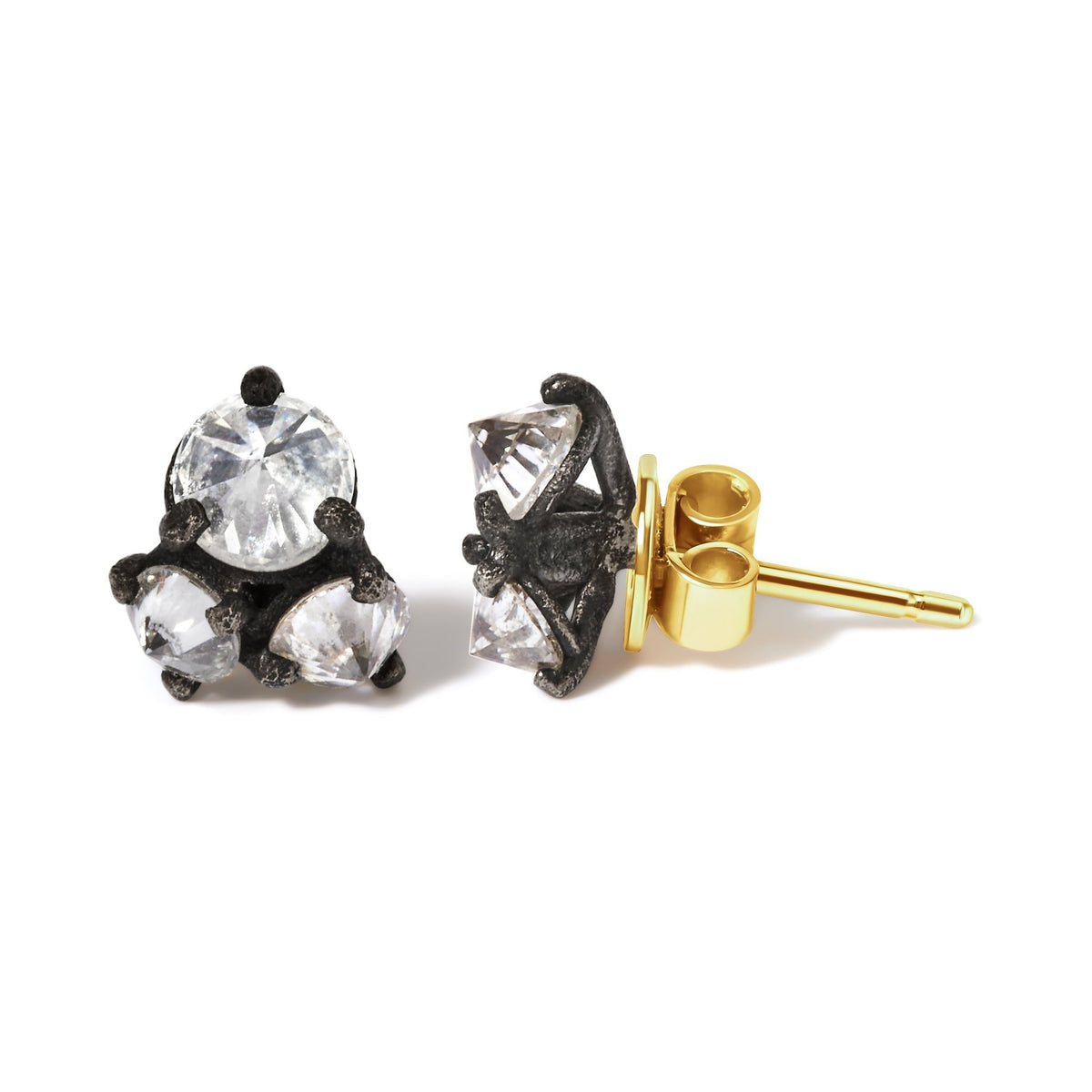 14K Yellow Gold and Black Oxidized Reverse Set 1 1/4 Cttw Diamond Trio Stud Earrings (I - J Color, I1 - I2 Clarity) - LinkagejewelrydesignLinkagejewelrydesign