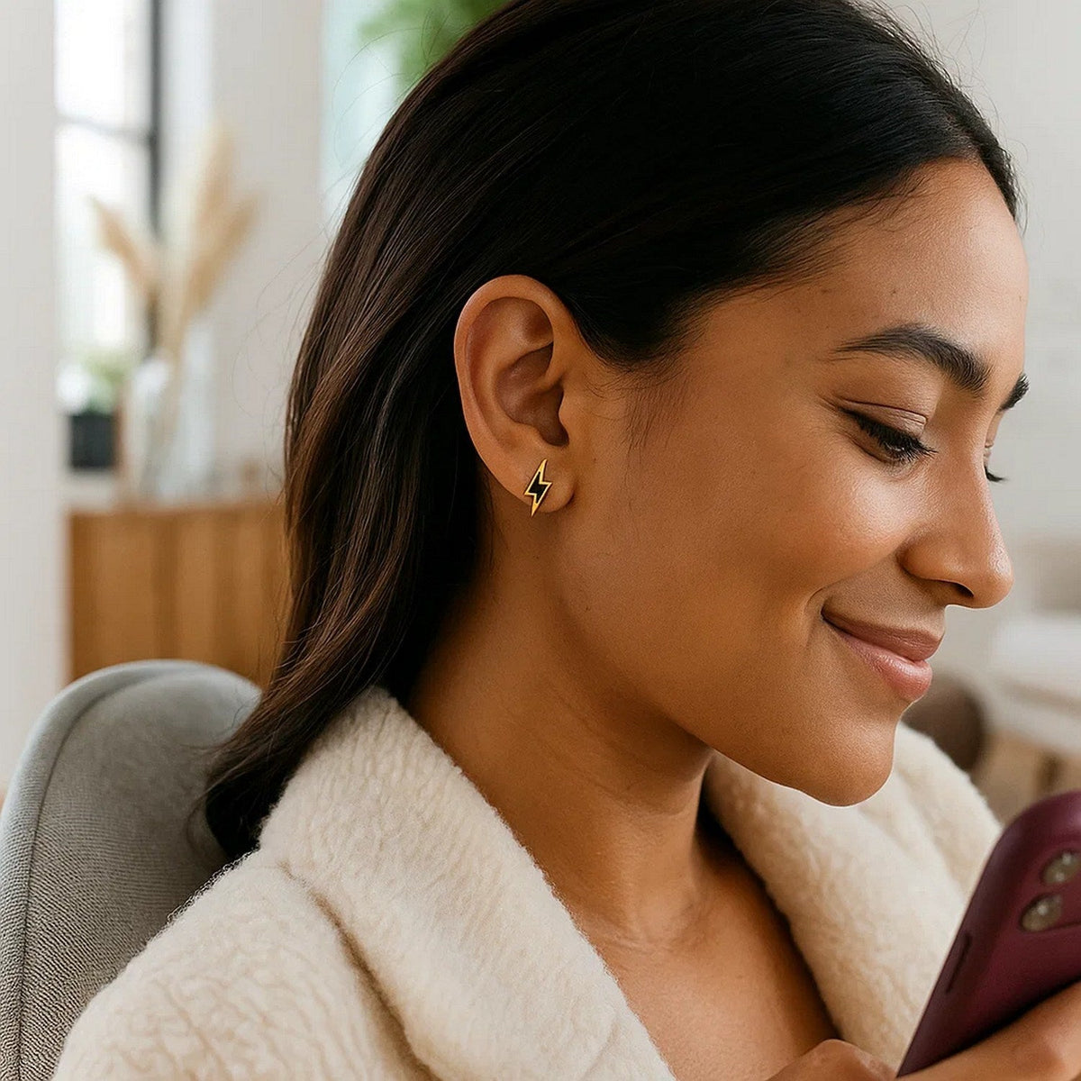 14k Yellow Gold and Enamel Black Lightning Bolt Stud Earrings - LinkagejewelrydesignLinkagejewelrydesign